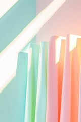 Poster - serene image of minimalist pastel outfits arranged neatly backstage lighting soft and inviting creating ample negative