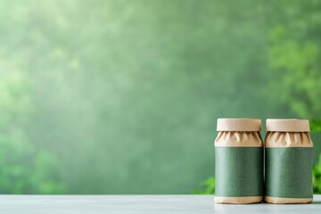 Poster - educational image of organic fertilizers in eco-friendly packaging displayed on table in clean environment with text-ready