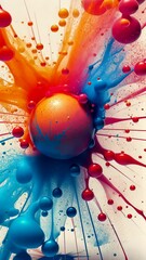 Poster - A colorful ball with a blue and red stripe. The ball is surrounded by a splash of paint