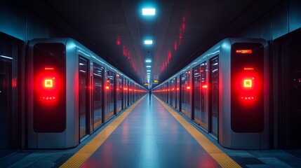 Leinwandbilder - An automated subway station features advanced lighting and security measures.