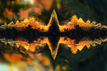 Poster - Abstract Orange and Black Landscape with Reflections and Kaleidoscopic Effects