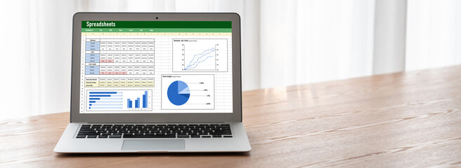 Poster - spreadsheet document information financial startup concept. data and graphs in spreadsheet documents