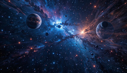 Wall Mural - a breathtaking cosmic view reveals various planets floating among bright stars and colorful nebulas.
