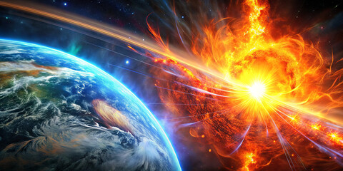 Wall Mural - a vibrant cosmic explosion occurs near earth, showcasing bright colors and dynamic energy. this astr