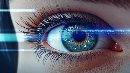 Poster - Digital Eye: A Close-Up of a Woman's Eye with Futuristic Digital Overlay