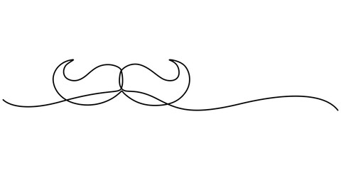 Fototapete - Continuous line drawing forming a mustache shape, One Line Drawing Mustache, Continuous Line Dad Whiskers, Single Outline Moustache, Vintage Man Hairstyle, Mustache Vector Illustration, pro concept. 