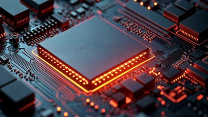 Leinwandbilder - Close-up of a glowing microchip on a circuit board with futuristic design
