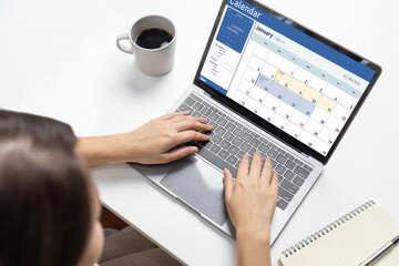 Poster - calendar on computer software application for schedule planning for personal organizer and online bu