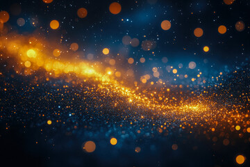 Poster - A vibrant galaxy is illustrated with sparkling stars and golden particles swirling in cosmic beauty and wonder.