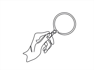 Poster - Continuous one line drawing of Hand Holding magnifying glass. line icon- continuous line drawing. Editable stroke.
