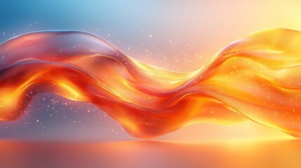 Poster -   Blue-and-yellow background, orange-red liquid wave, sparkling stars