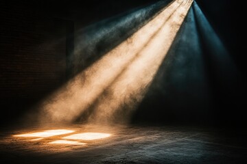 Aufkleber - Light beams shining through smoke in dark room with brick wall