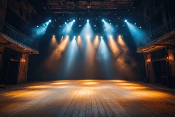 Aufkleber - Empty stage lit with spotlights awaiting the show to begin