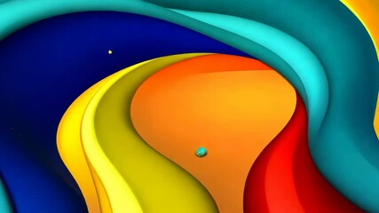 Poster - A colorful spiral with a yellow center and blue and orange edges. There are stars in the background