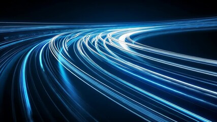 Leinwandbilder - Blue and white light trails on a dark background, futuristic digital concept