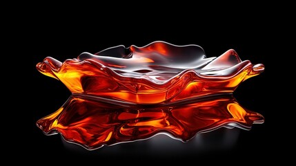 Poster -   Glass bowl filled with liquid atop black surface Reflection seen beneath in bowl