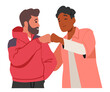 © Anna Syvak - Male best friends characters greeting each other gesturing fist bump symbol of courage and respect