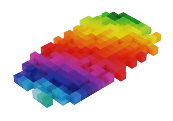 Poster - Isometric rainbow gradient made of cubes on a black background in a diagonal pattern