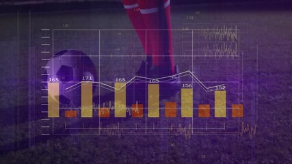 Poster - Soccer player with ball analyzing financial data graphs with animation overlay