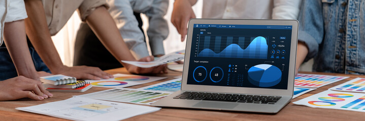 Fototapete - Business data dashboard provide brisk business intelligence analytic for marketing strategy planning