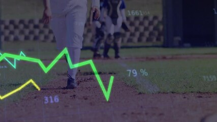 Poster - Running on field, baseball player with financial data graph animation overlay
