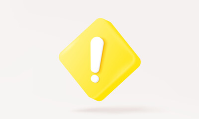 Aufkleber - Yellow signal emergency warning symbol 3d vector icon symbol on isolated pastel background. Error attention alert safety concept. exclamation careful advice help important, illustration elements. 
