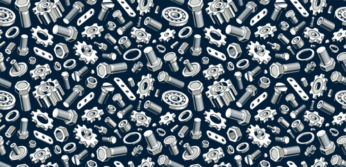 Modification, invention and solution theme seamless background, vector engineering endless wallpaper, bolts and gears tiling pattern, elements easy to use separately.