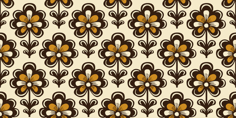 Aufkleber - The flowers are brown, white, and orange, with a simple, almost cartoonish design. They are arranged in a symmetrical pattern against a light beige background.
