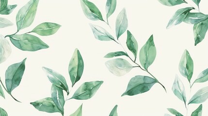Greenery plants leafy pattern pencil hand seamless drawn natural illustration simple organic design botanical on white background.