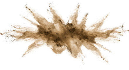 Poster - Explosion of brown dust particles suspended in air with a black background forming a symmetrical shape