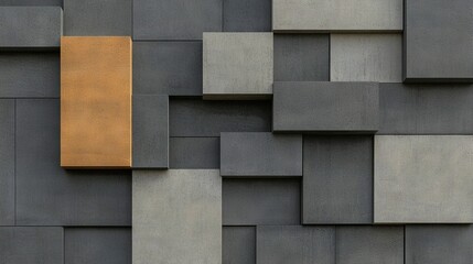Poster -   A zoomed-in picture of a wall composed of squares and rectangles, featuring a sunlit yellow window in the center