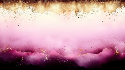 Poster -   A pink and gold background with sprinkled gold at the bottom