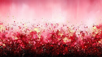 Poster -   A canvas displaying a vibrant red-pink gradient above numerous specks of golden dots, positioned at the base