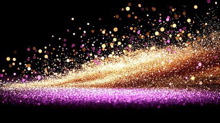 Poster -   Purple and gold glitter on black background or Black background with purple and gold glitter on it