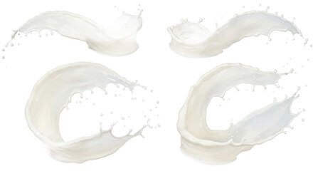 Poster - Isolated splashes of white liquid in dynamic motion against a black background creating abstract shapes