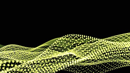 Waves of white and green particles dots seamless loop. 3d animation