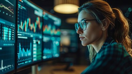 Poster - Business analyst using data visualization tools to gain insights and enhance performance in a modern office