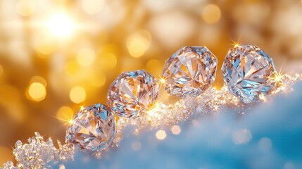 Poster -   A row of diamonds sits atop a mound of snow against a vibrant yellow-blue backdrop