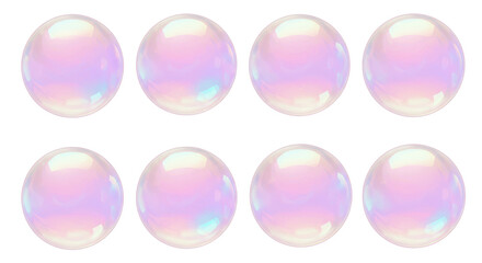 Poster - Eight iridescent spheres arranged in two rows on a black background creating a simple pattern