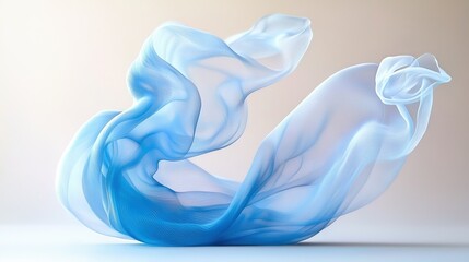 Poster -   A blue and white object floats on a light-colored background with a similar backdrop