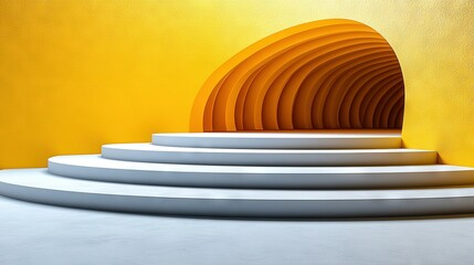 Poster -   Yellow wall with white steps and arch endpoint