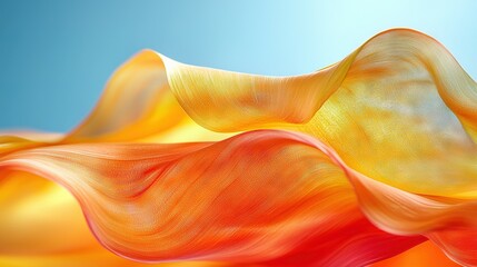 Poster -   A close-up of an orange and yellow object against a blue sky background, featuring both a light blue sky and a deep blue sky