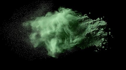 Poster -  A green substance floats against a black backdrop, dotted with numerous tiny green specks at the base