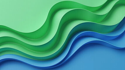 Three dimensional render of green and blue wavy pattern