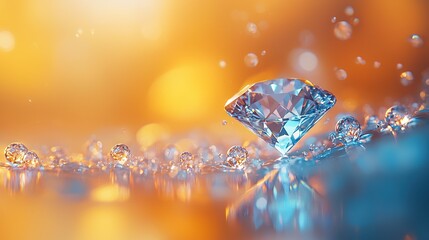 Poster -   A diamond sparkles on a water-dotted surface, surrounded by blur
