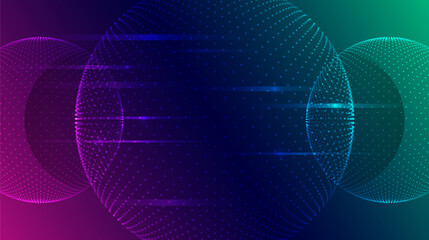 Poster - High-tech digital computer technology concept. Abstract technological communication vector illustration. Wide blue background with circles and different technological elements and glowing lines.