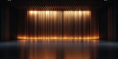Poster - an empty space with a curtain and an illuminating light display in a large, dark room wallpaper background 