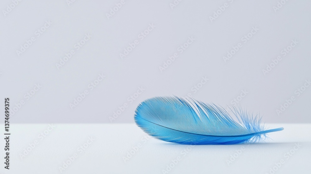 Close-up of a single blue feather on a plain white background. the ...