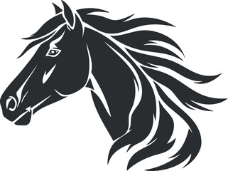 Naklejka na meble Stylized black and white silhouette illustration of a horse's head with flowing mane.