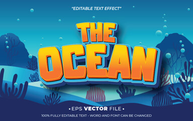Poster - The Ocean 3d text effect editable game title style